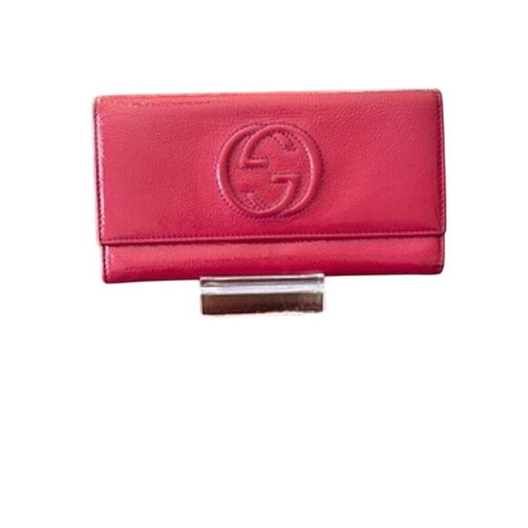 Gucci Soho Interlocking G Logo Leather Long Wallet* Dark Pink Patent Leather - Picture 1 of 16
